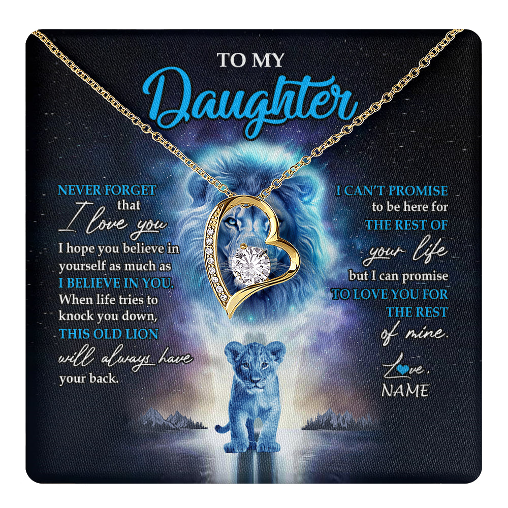 Forever Love Necklace 18K Yellow Gold Finish | 1 | Personalized To My Daughter Necklace From Dad Father Never Forget I Love You Lion Daughter Jewelry Birthday Graduation Christmas Customized Message Card | teecentury