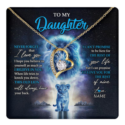 Forever Love Necklace 18K Yellow Gold Finish | 1 | Personalized To My Daughter Necklace From Dad Father Never Forget I Love You Lion Daughter Jewelry Birthday Graduation Christmas Customized Message Card | teecentury