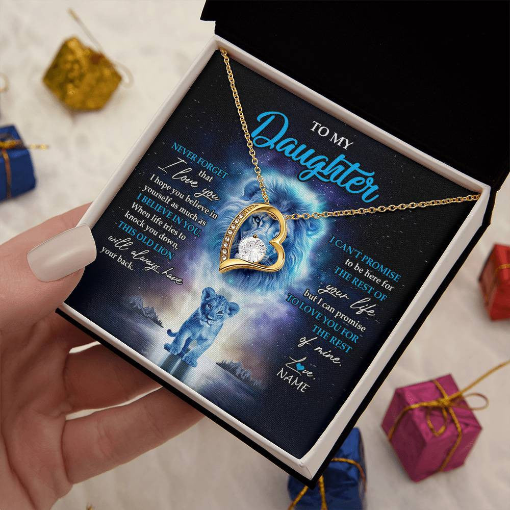 Forever Love Necklace 18K Yellow Gold Finish | 2 | Personalized To My Daughter Necklace From Dad Father Never Forget I Love You Lion Daughter Jewelry Birthday Graduation Christmas Customized Message Card | teecentury