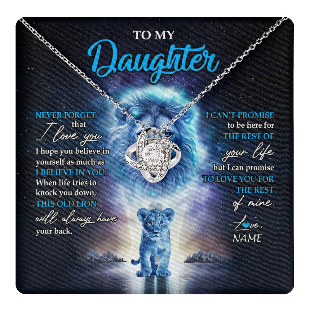 Love Knot Necklace 14K White Gold Finish | 1 | Personalized To My Daughter Necklace From Dad Father Never Forget I Love You Lion Daughter Jewelry Birthday Graduation Christmas Customized Message Card | teecentury