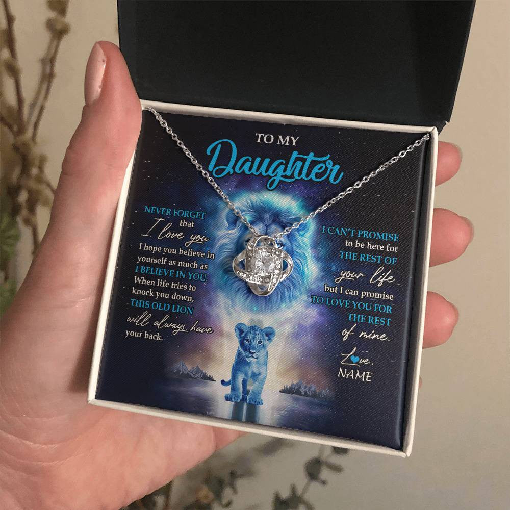 Love Knot Necklace 14K White Gold Finish | 2 | Personalized To My Daughter Necklace From Dad Father Never Forget I Love You Lion Daughter Jewelry Birthday Graduation Christmas Customized Message Card | teecentury
