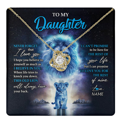 Love Knot Necklace 18K Yellow Gold Finish | 1 | Personalized To My Daughter Necklace From Dad Father Never Forget I Love You Lion Daughter Jewelry Birthday Graduation Christmas Customized Message Card | teecentury