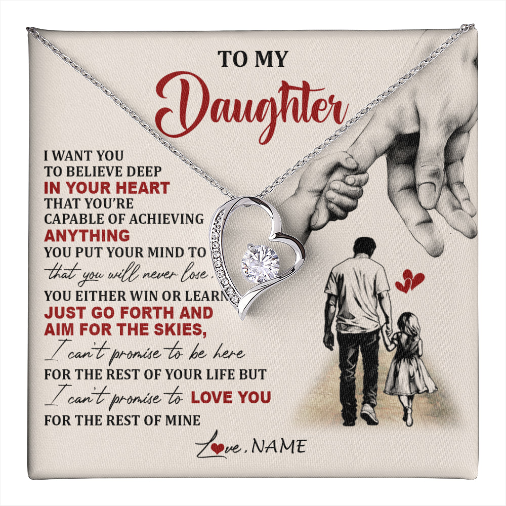Forever Love Necklace 14K White Gold Finish | 1 | Personalized To My Daughter Necklace From Dad Father Promise To Love You Daughter Birthday Jewelry Graduation Christmas Customized Gift Box Message Card | teecentury