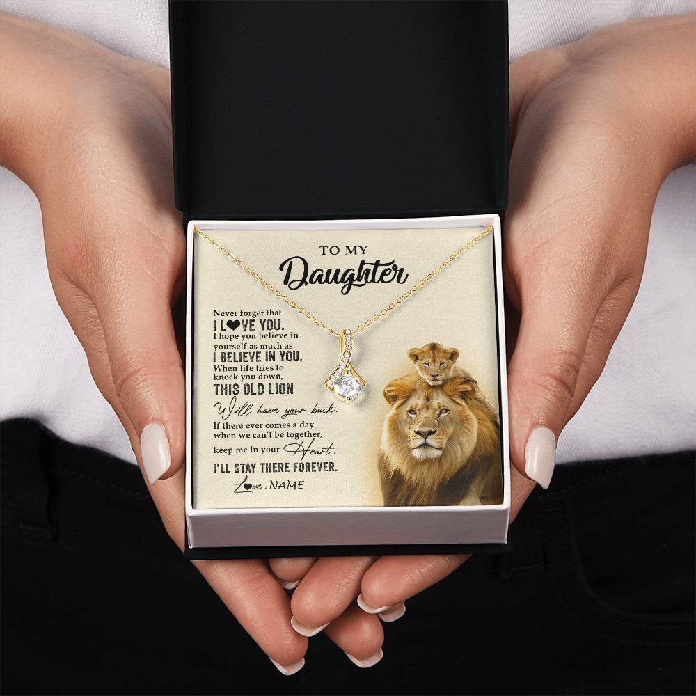 Alluring Beauty Necklace 18K Yellow Gold Finish | 2 | Personalized To My Daughter Necklace From Dad Father This Old Lion Never Forget I Love You Daughter Jewelry Birthday Christmas Customized Gift Box Message Card | teecentury