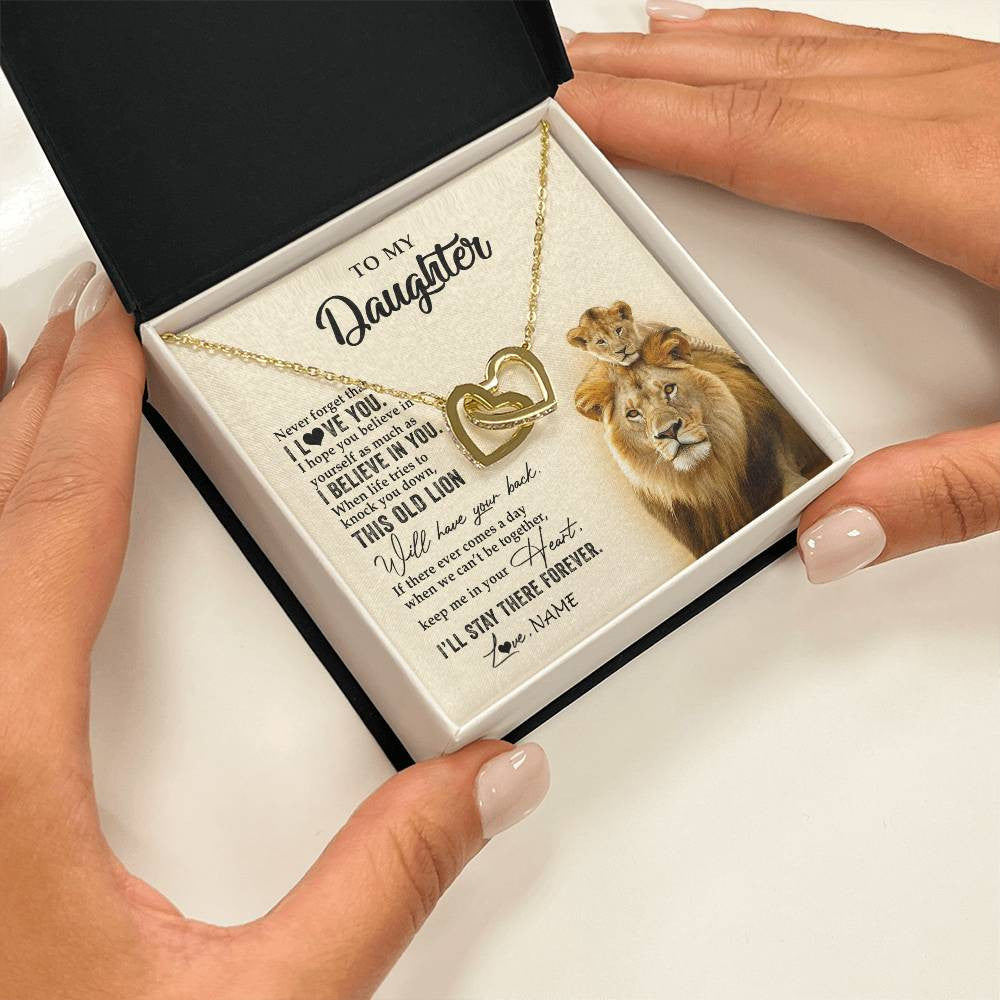 Interlocking Hearts Necklace 18K Yellow Gold Finish | 2 | Personalized To My Daughter Necklace From Dad Father This Old Lion Never Forget I Love You Daughter Jewelry Birthday Christmas Customized Gift Box Message Card | teecentury