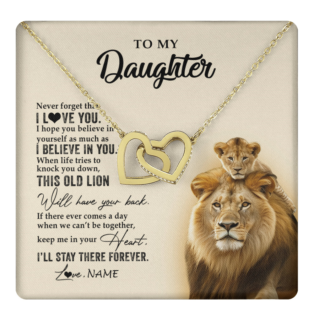 Interlocking Hearts Necklace 18K Yellow Gold Finish | 1 | Personalized To My Daughter Necklace From Dad Father This Old Lion Never Forget I Love You Daughter Jewelry Birthday Christmas Customized Gift Box Message Card | teecentury