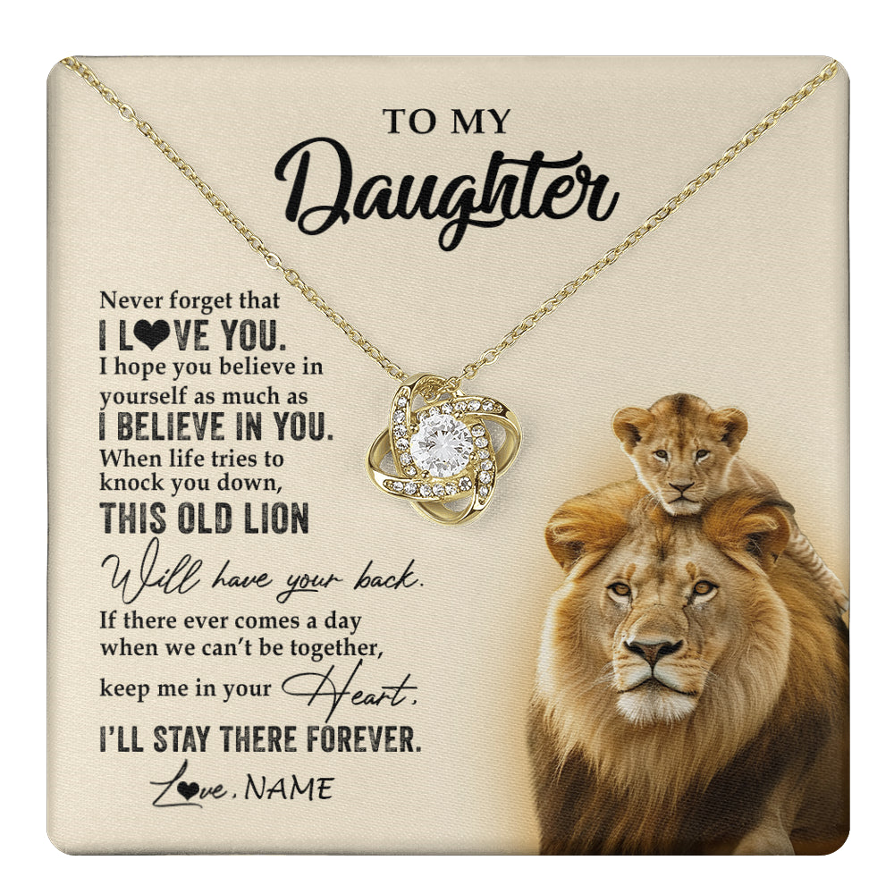Love Knot Necklace 18K Yellow Gold Finish | 1 | Personalized To My Daughter Necklace From Dad Father This Old Lion Never Forget I Love You Daughter Jewelry Birthday Christmas Customized Gift Box Message Card | teecentury