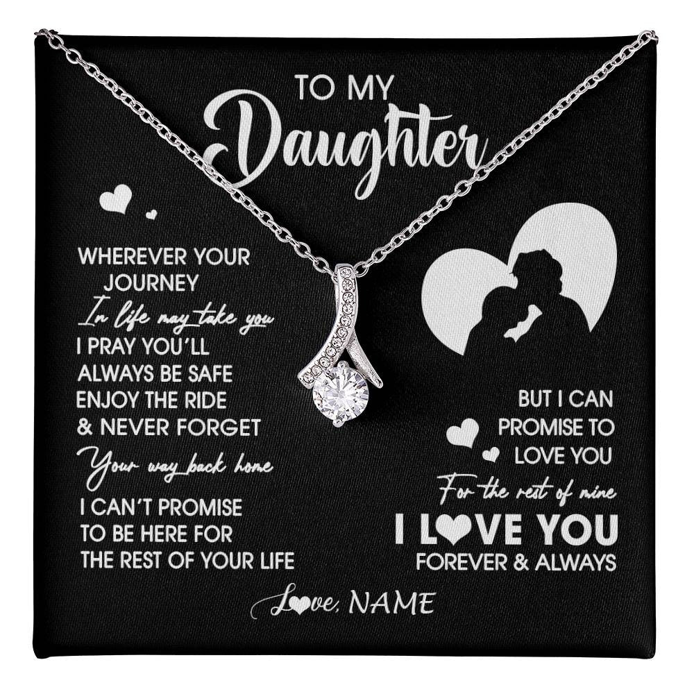 Alluring Beauty Necklace 14K White Gold Finish | 1 | Personalized To My Daughter Necklace From Dad Father Wherever Your Journey Daughter Birthday Gifts Graduation Christmas Customized Gift Box Message Card | teecentury