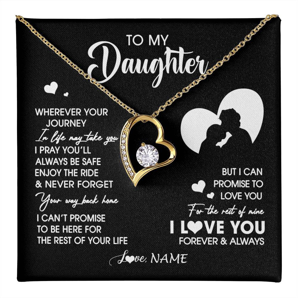 Forever Love Necklace 18K Yellow Gold Finish | 1 | Personalized To My Daughter Necklace From Dad Father Wherever Your Journey Daughter Birthday Gifts Graduation Christmas Customized Gift Box Message Card | teecentury