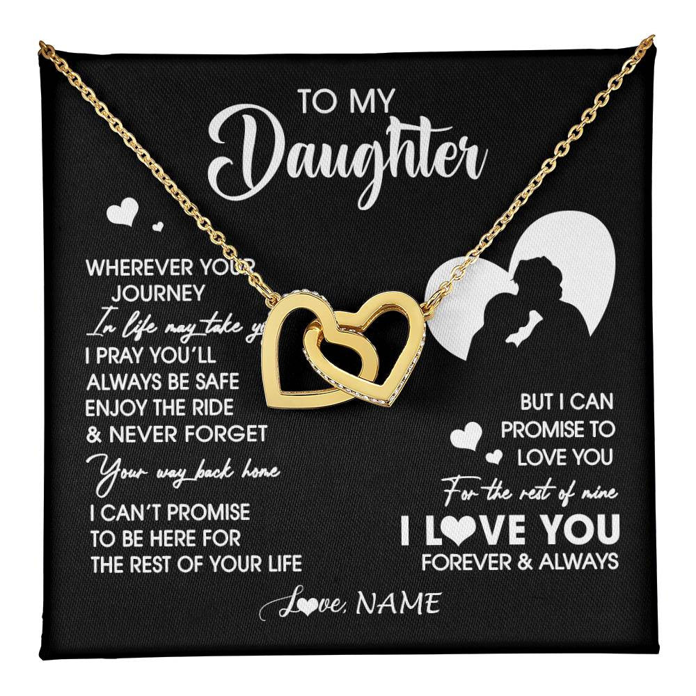 Interlocking Hearts Necklace 18K Yellow Gold Finish | 1 | Personalized To My Daughter Necklace From Dad Father Wherever Your Journey Daughter Birthday Gifts Graduation Christmas Customized Gift Box Message Card | teecentury