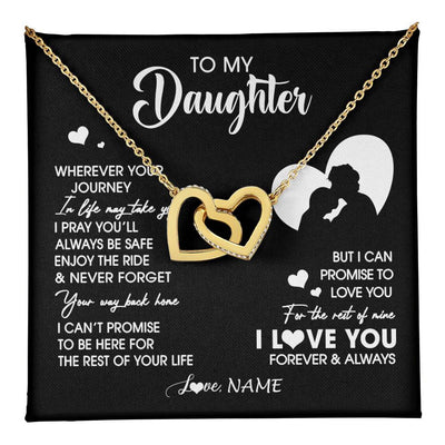 Interlocking Hearts Necklace 18K Yellow Gold Finish | 1 | Personalized To My Daughter Necklace From Dad Father Wherever Your Journey Daughter Birthday Gifts Graduation Christmas Customized Gift Box Message Card | teecentury