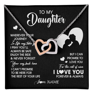 Interlocking Hearts Necklace Stainless Steel & Rose Gold Finish | 1 | Personalized To My Daughter Necklace From Dad Father Wherever Your Journey Daughter Birthday Gifts Graduation Christmas Customized Gift Box Message Card | teecentury