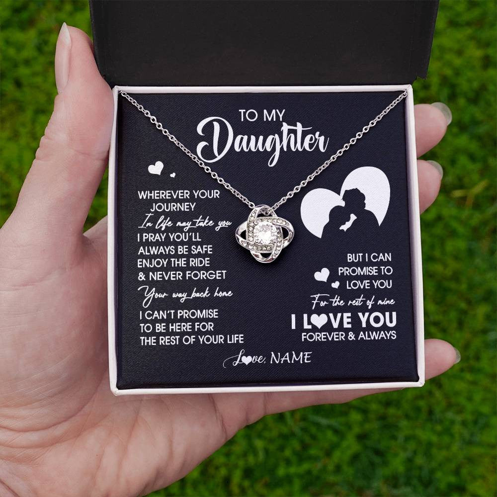 Love Knot Necklace 14K White Gold Finish | 2 | Personalized To My Daughter Necklace From Dad Father Wherever Your Journey Daughter Birthday Gifts Graduation Christmas Customized Gift Box Message Card | teecentury