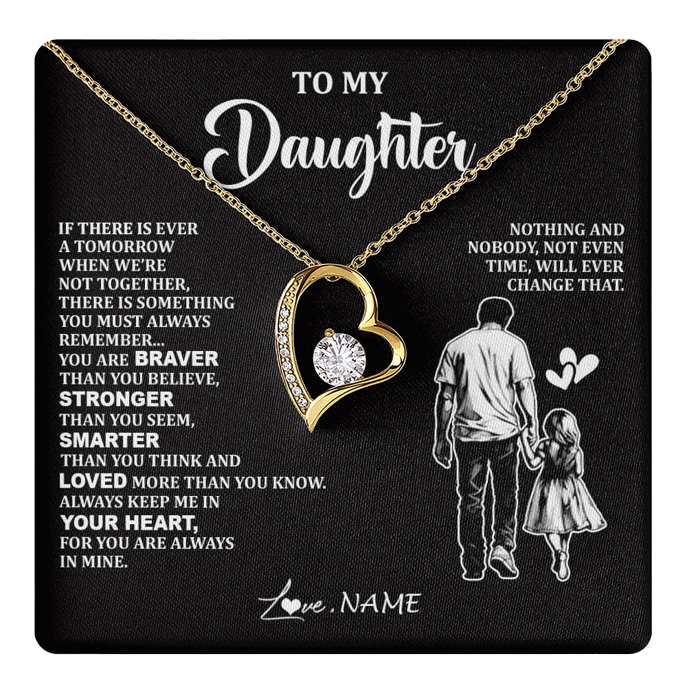 Forever Love Necklace 18K Yellow Gold Finish | 1 | Personalized To My Daughter Necklace From Dad Father You Are Always In Mine Beautiful Daughter Birthday Jewelry Graduation Christmas With Gift Box Message Card | teecentury