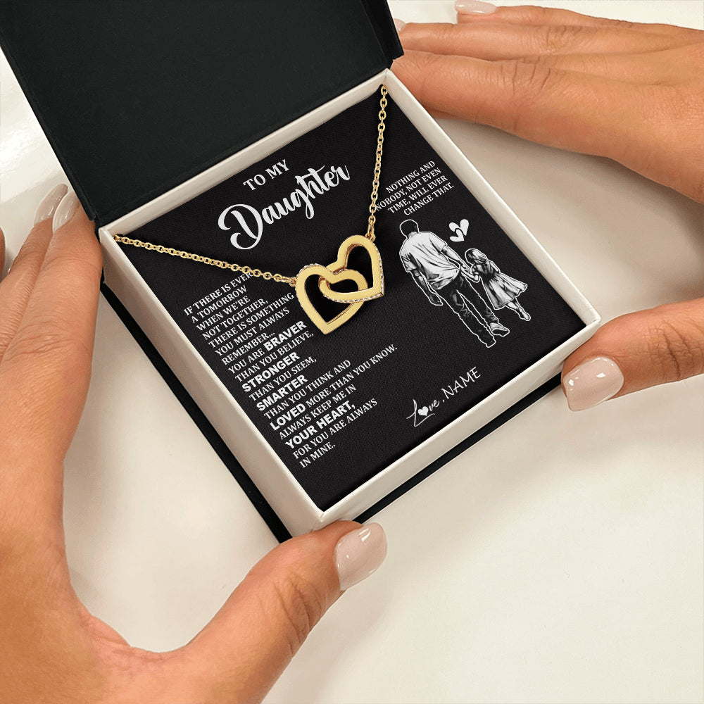 Interlocking Hearts Necklace 18K Yellow Gold Finish | 2 | Personalized To My Daughter Necklace From Dad Father You Are Always In Mine Beautiful Daughter Birthday Jewelry Graduation Christmas With Gift Box Message Card | teecentury