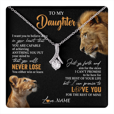 Alluring Beauty Necklace 14K White Gold Finish | 1 | Personalized To My Daughter Necklace From Dad Father You Will Never Lose Lion Daughter Birthday Gifts Graduation Christmas Customized Gift Box Message Card | teecentury