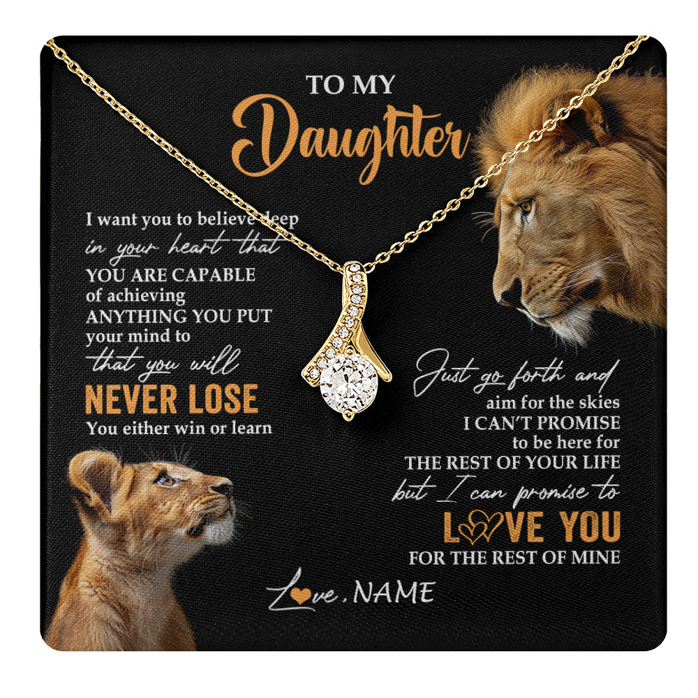 Alluring Beauty Necklace 18K Yellow Gold Finish | 1 | Personalized To My Daughter Necklace From Dad Father You Will Never Lose Lion Daughter Birthday Gifts Graduation Christmas Customized Gift Box Message Card | teecentury