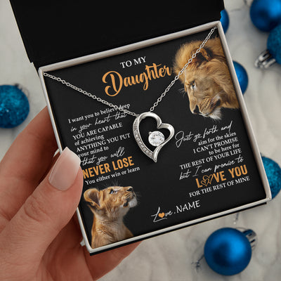Forever Love Necklace 14K White Gold Finish | 2 | Personalized To My Daughter Necklace From Dad Father You Will Never Lose Lion Daughter Birthday Gifts Graduation Christmas Customized Gift Box Message Card | teecentury