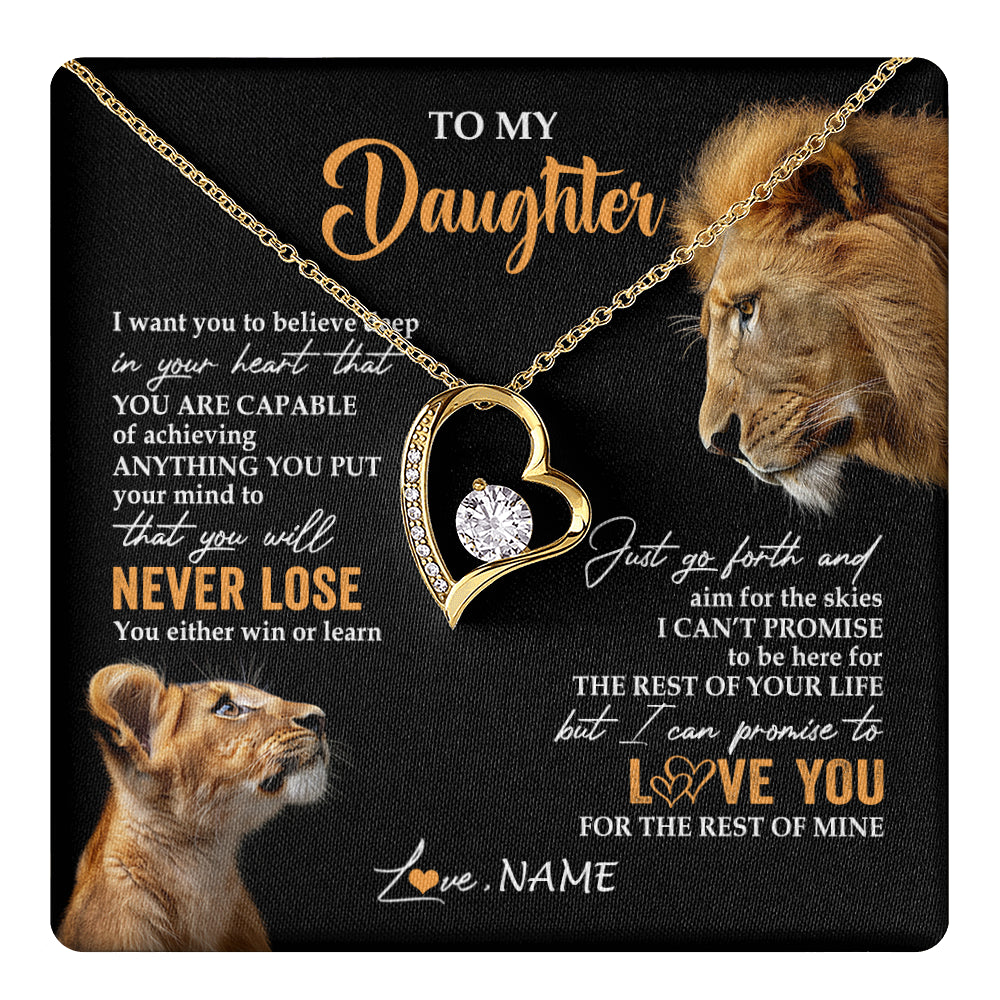 Forever Love Necklace 18K Yellow Gold Finish | 1 | Personalized To My Daughter Necklace From Dad Father You Will Never Lose Lion Daughter Birthday Gifts Graduation Christmas Customized Gift Box Message Card | teecentury