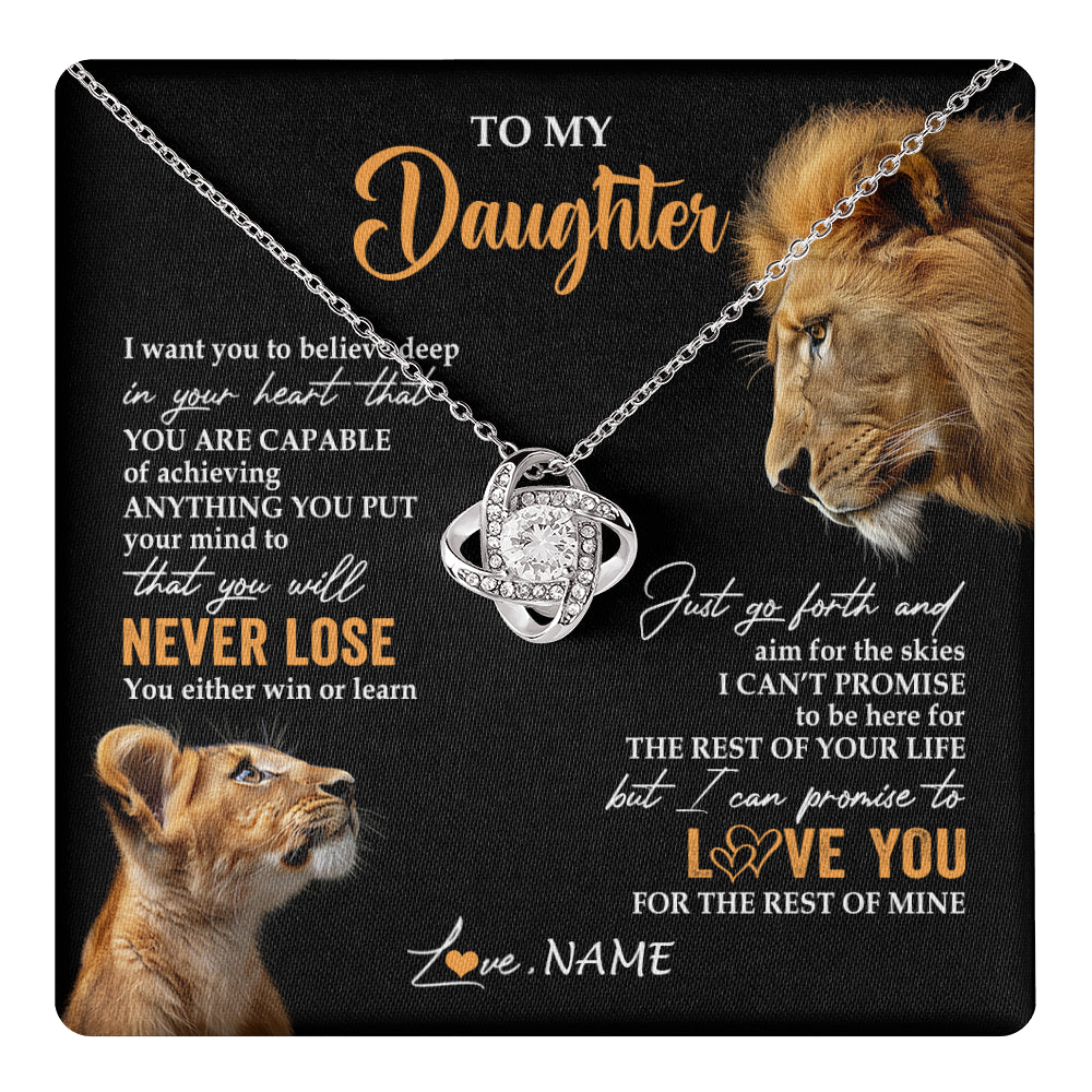 Love Knot Necklace 14K White Gold Finish | 1 | Personalized To My Daughter Necklace From Dad Father You Will Never Lose Lion Daughter Birthday Gifts Graduation Christmas Customized Gift Box Message Card | teecentury