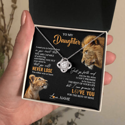 Love Knot Necklace 14K White Gold Finish | 2 | Personalized To My Daughter Necklace From Dad Father You Will Never Lose Lion Daughter Birthday Gifts Graduation Christmas Customized Gift Box Message Card | teecentury