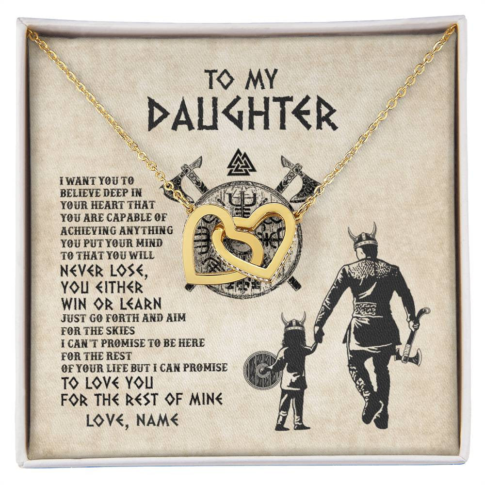 Interlocking Hearts Necklace 18K Yellow Gold Finish | Personalized To My Daughter Necklace From Dad Father You Will Never Lose Viking Daughter Birthday Graduation Valentines Christmas Customized Message Card | teecentury