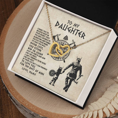 Interlocking Hearts Necklace 18K Yellow Gold Finish | Personalized To My Daughter Necklace From Dad Father You Will Never Lose Viking Daughter Birthday Graduation Valentines Christmas Customized Message Card | teecentury