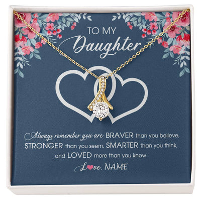 Alluring Beauty Necklace 18K Yellow Gold Finish | Personalized To My Daughter Necklace From Dad Mom Braver Stronger Smarter Loved Daughter Jewelry Birthday Graduation Christmas Customized Message Card | teecentury