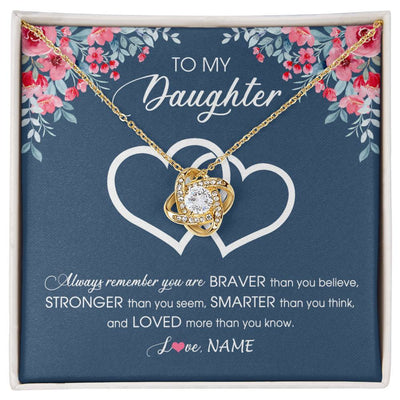 Love Knot Necklace 18K Yellow Gold Finish | Personalized To My Daughter Necklace From Dad Mom Braver Stronger Smarter Loved Daughter Jewelry Birthday Graduation Christmas Customized Message Card | teecentury