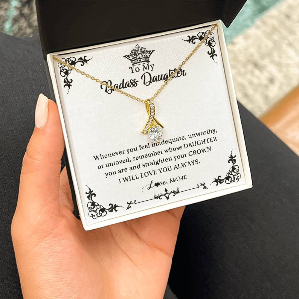 Alluring Beauty Necklace 18K Yellow Gold Finish | Personalized To My Daughter Necklace From Dad Mom I Will Love You Always Daughter Jewelry Birthday Graduation Christmas Customized Message Card | teecentury