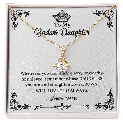 Alluring Beauty Necklace 18K Yellow Gold Finish | Personalized To My Daughter Necklace From Dad Mom I Will Love You Always Daughter Jewelry Birthday Graduation Christmas Customized Message Card | teecentury