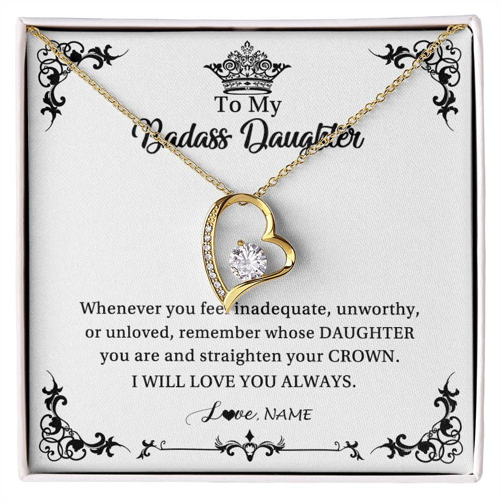 Forever Love Necklace 18K Yellow Gold Finish | Personalized To My Daughter Necklace From Dad Mom I Will Love You Always Daughter Jewelry Birthday Graduation Christmas Customized Message Card | teecentury