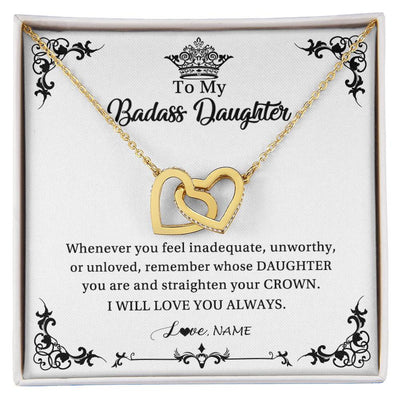 Interlocking Hearts Necklace 18K Yellow Gold Finish | Personalized To My Daughter Necklace From Dad Mom I Will Love You Always Daughter Jewelry Birthday Graduation Christmas Customized Message Card | teecentury