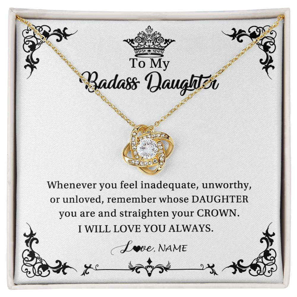 Love Knot Necklace 18K Yellow Gold Finish | Personalized To My Daughter Necklace From Dad Mom I Will Love You Always Daughter Jewelry Birthday Graduation Christmas Customized Message Card | teecentury