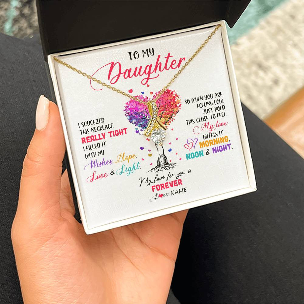 Alluring Beauty Necklace 18K Yellow Gold Finish | 2 | Personalized To My Daughter Necklace From Dad Mom Mother I Squeezed This Necklace Daughter Birthday Graduation Christmas Customized Gift Box Message Card | teecentury