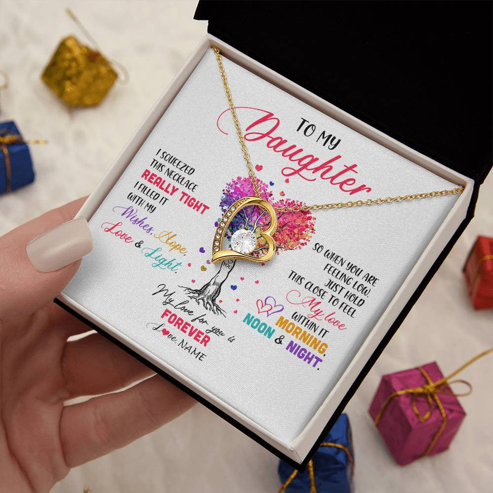 Forever Love Necklace 18K Yellow Gold Finish | 2 | Personalized To My Daughter Necklace From Dad Mom Mother I Squeezed This Necklace Daughter Birthday Graduation Christmas Customized Gift Box Message Card | teecentury