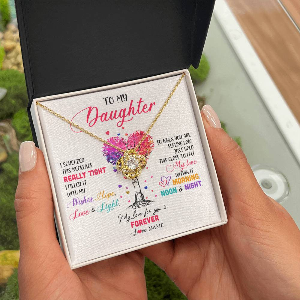 Love Knot Necklace 18K Yellow Gold Finish | 2 | Personalized To My Daughter Necklace From Dad Mom Mother I Squeezed This Necklace Daughter Birthday Graduation Christmas Customized Gift Box Message Card | teecentury