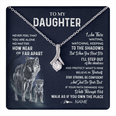Alluring Beauty Necklace 14K White Gold Finish | 1 | Personalized To My Daughter Necklace From Dad Mom Mother Never Feel You Are Alone Wolf Daughter Birthday Graduation Christmas Customized Gift Box Message Card | teecentury