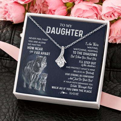 Alluring Beauty Necklace 14K White Gold Finish | 2 | Personalized To My Daughter Necklace From Dad Mom Mother Never Feel You Are Alone Wolf Daughter Birthday Graduation Christmas Customized Gift Box Message Card | teecentury