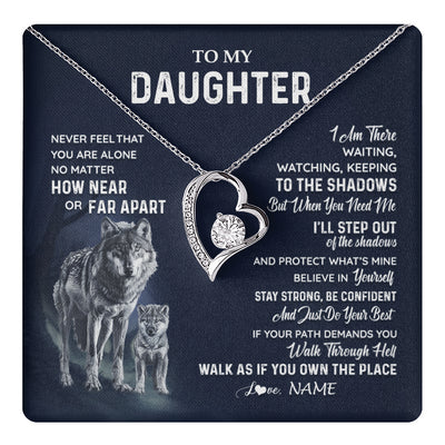 Forever Love Necklace 14K White Gold Finish | 1 | Personalized To My Daughter Necklace From Dad Mom Mother Never Feel You Are Alone Wolf Daughter Birthday Graduation Christmas Customized Gift Box Message Card | teecentury