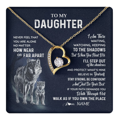 Forever Love Necklace 18K Yellow Gold Finish | 1 | Personalized To My Daughter Necklace From Dad Mom Mother Never Feel You Are Alone Wolf Daughter Birthday Graduation Christmas Customized Gift Box Message Card | teecentury