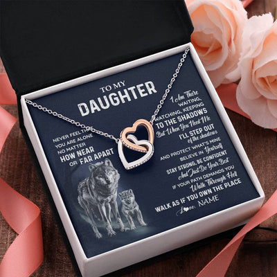 Interlocking Hearts Necklace Stainless Steel & Rose Gold Finish | 2 | Personalized To My Daughter Necklace From Dad Mom Mother Never Feel You Are Alone Wolf Daughter Birthday Graduation Christmas Customized Gift Box Message Card | teecentury