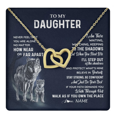 Interlocking Hearts Necklace 18K Yellow Gold Finish | 1 | Personalized To My Daughter Necklace From Dad Mom Mother Never Feel You Are Alone Wolf Daughter Birthday Graduation Christmas Customized Gift Box Message Card | teecentury