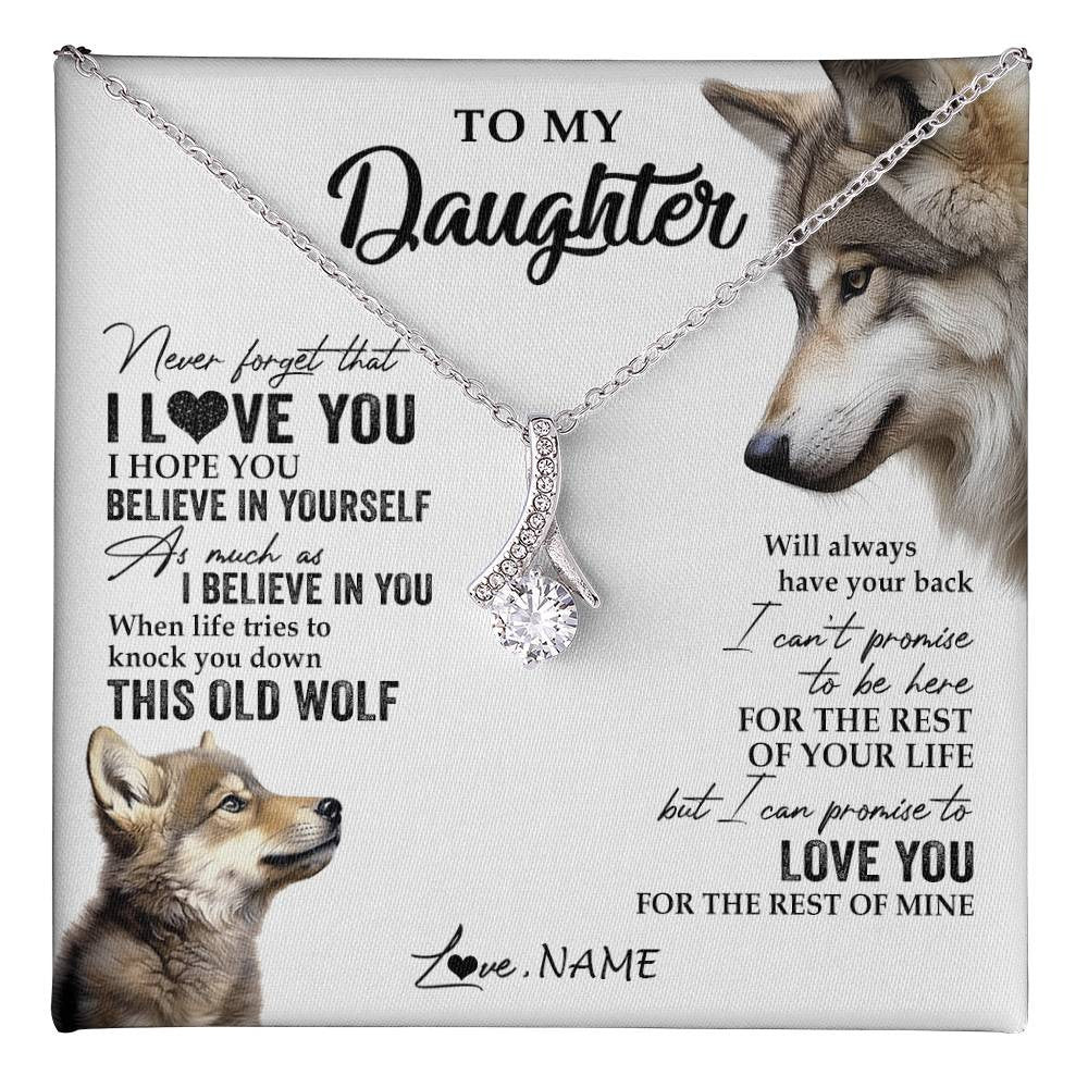 Alluring Beauty Necklace 14K White Gold Finish | 1 | Personalized To My Daughter Necklace From Dad Mom Mother This Old Wolf Love You Daughter Birthday Graduation Christmas Customized Gift Box Message Card | teecentury
