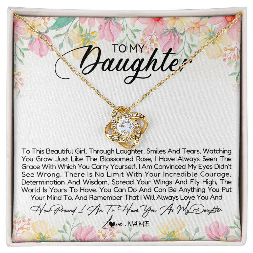 Love Knot Necklace 18K Yellow Gold Finish | Personalized To My Daughter Necklace From Dad Mom Mother To This Beautiful Girl Daughter Jewelry Birthday Graduation Christmas Customized Gift Box Message Card | teecentury