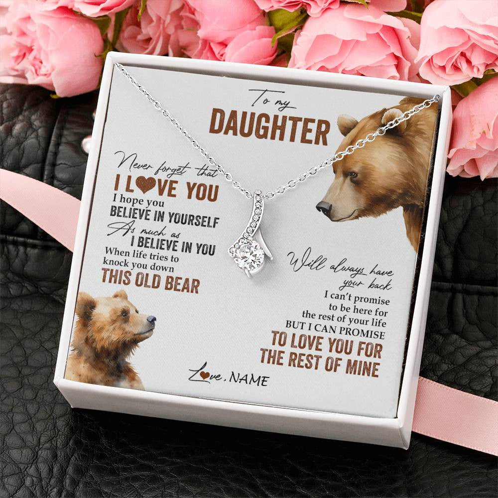 Alluring Beauty Necklace 14K White Gold Finish | 2 | Personalized To My Daughter Necklace From Dad Mom Never Forget That I Love You Bear Daughter Birthday Graduation Christmas Customized Gift Box Message Card | teecentury