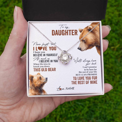 Love Knot Necklace 14K White Gold Finish | 2 | Personalized To My Daughter Necklace From Dad Mom Never Forget That I Love You Bear Daughter Birthday Graduation Christmas Customized Gift Box Message Card | teecentury