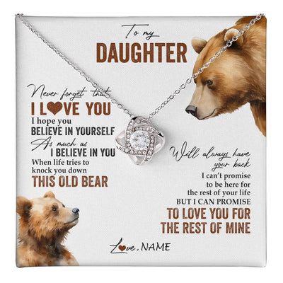 Love Knot Necklace 14K White Gold Finish | 1 | Personalized To My Daughter Necklace From Dad Mom Never Forget That I Love You Bear Daughter Birthday Graduation Christmas Customized Gift Box Message Card | teecentury