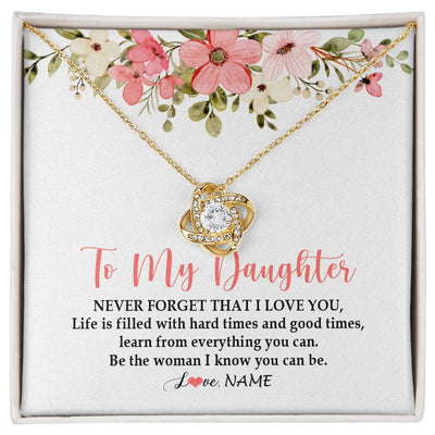 Love Knot Necklace 18K Yellow Gold Finish | Personalized To My Daughter Necklace From Dad Mom Never Forget That I Love You Daughter Jewelry Birthday Graduation Christmas Customized Gift Box Message Card | teecentury