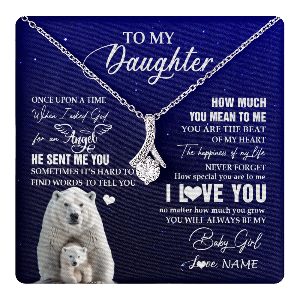 Alluring Beauty Necklace 14K White Gold Finish | 1 | Personalized To My Daughter Necklace From Dad Mom Polar Bear Never Forget I Love You Daughter Birthday Graduation Christmas Customized Gift Box Message Card | teecentury